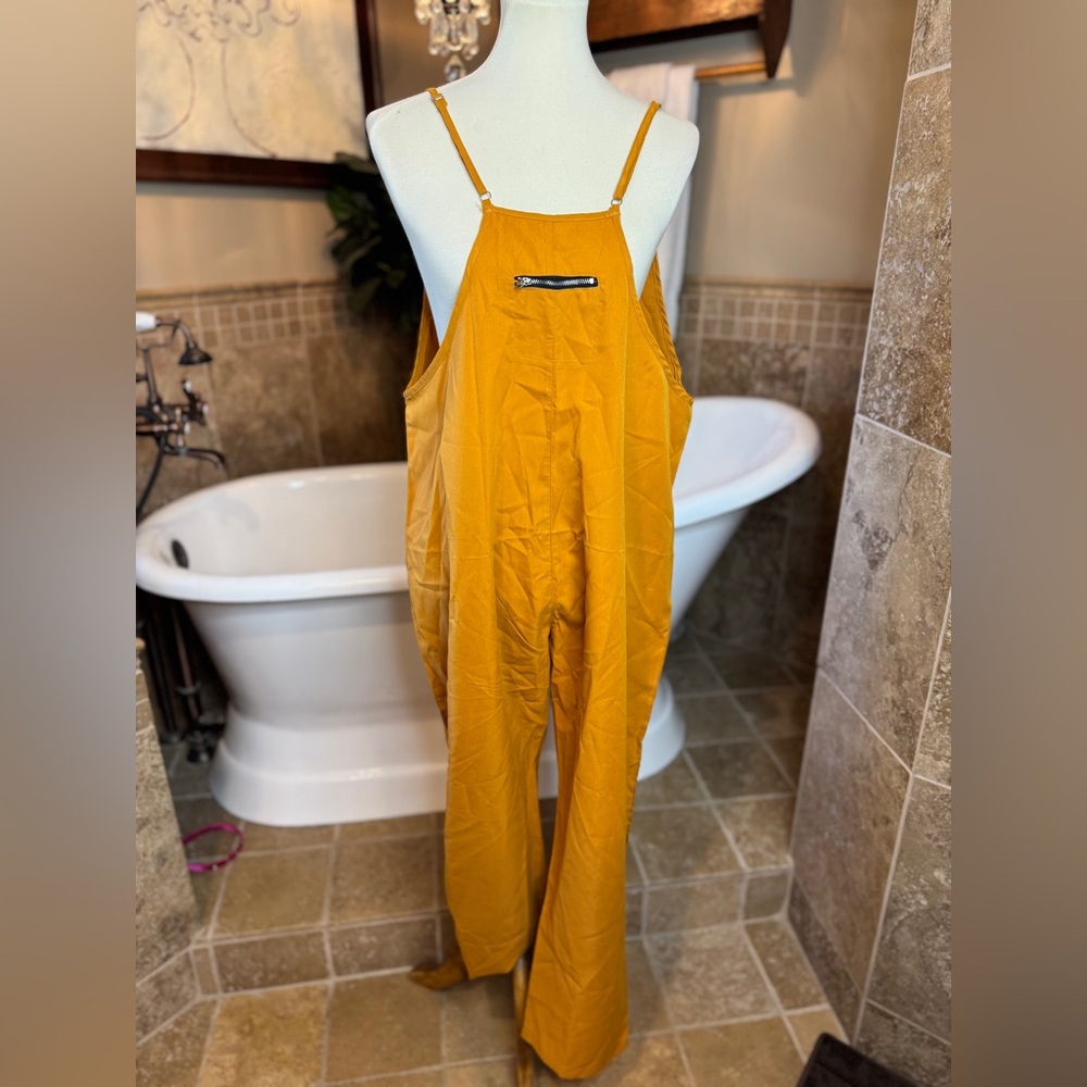 Casual Mustard Wide-Leg Strap Jumpsuit
